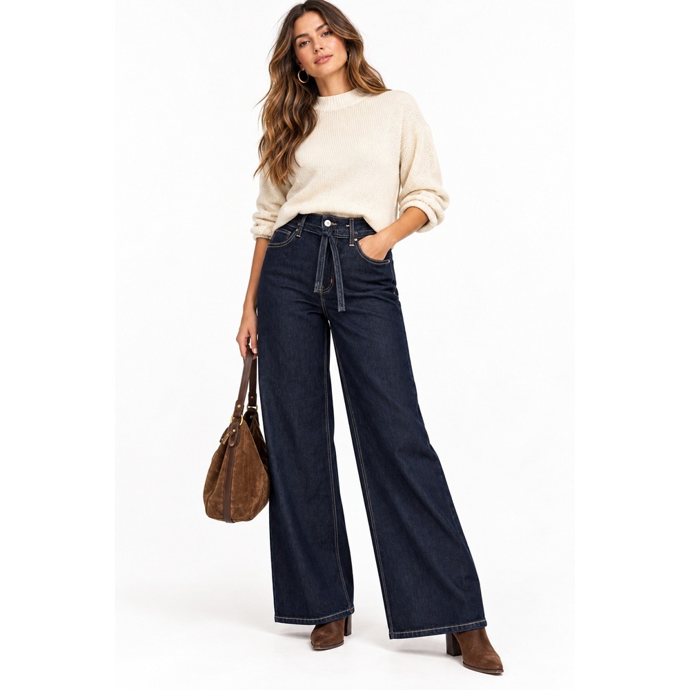 Bridge by GLY High Rise Wide Leg Jeans Dark Wash Tie Waist Size‎ 10 NWT